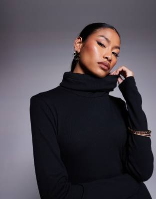 ASOS DESIGN ribbed midaxi turtle neck dress in black | ASOS