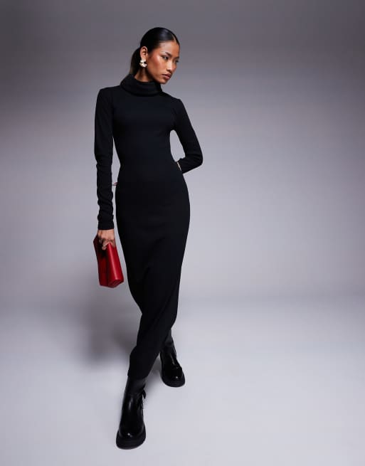 ASOS DESIGN ribbed midaxi turtle neck dress in black ASOS