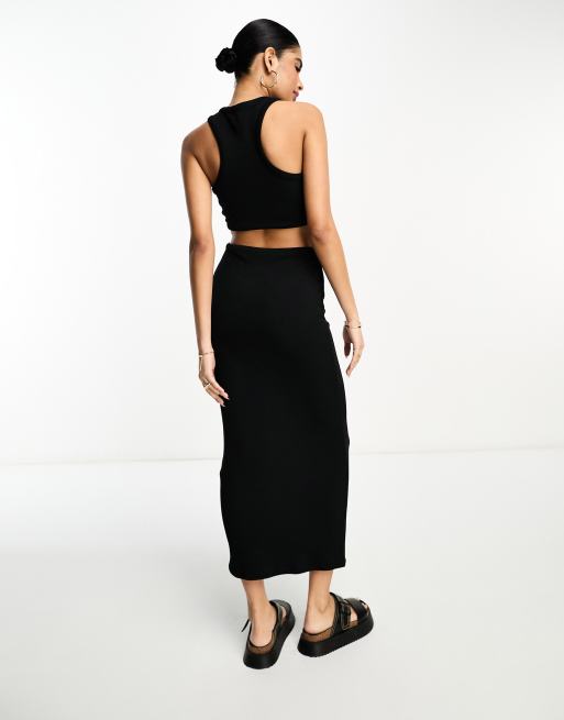 ASOS DESIGN ribbed midi dress with cut out and stone trim in black, 2 of 4