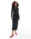 [ASOS DESIGN] ASOS DESIGN ribbed midi dress with cutout button detail in black 10 Black