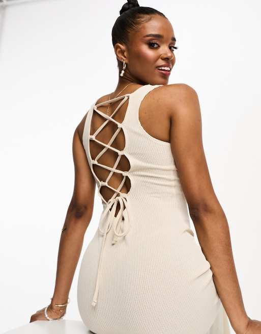 Lace up back midi clearance dress