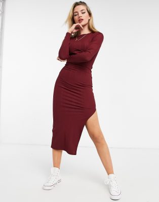 maroon ribbed dress