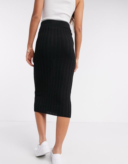 ASOS DESIGN ribbed midi skirt in black