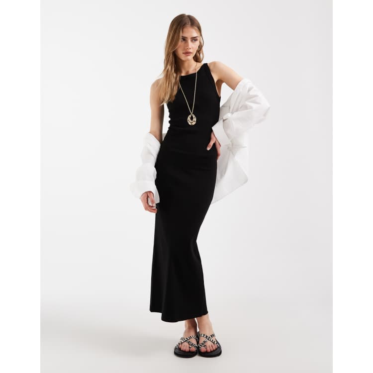 asos black midi dress ASOS DESIGN square neck softline midi dress in black