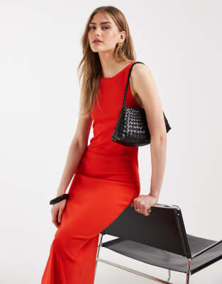 Asos Design Ribbed Midi Tank Dress In Red