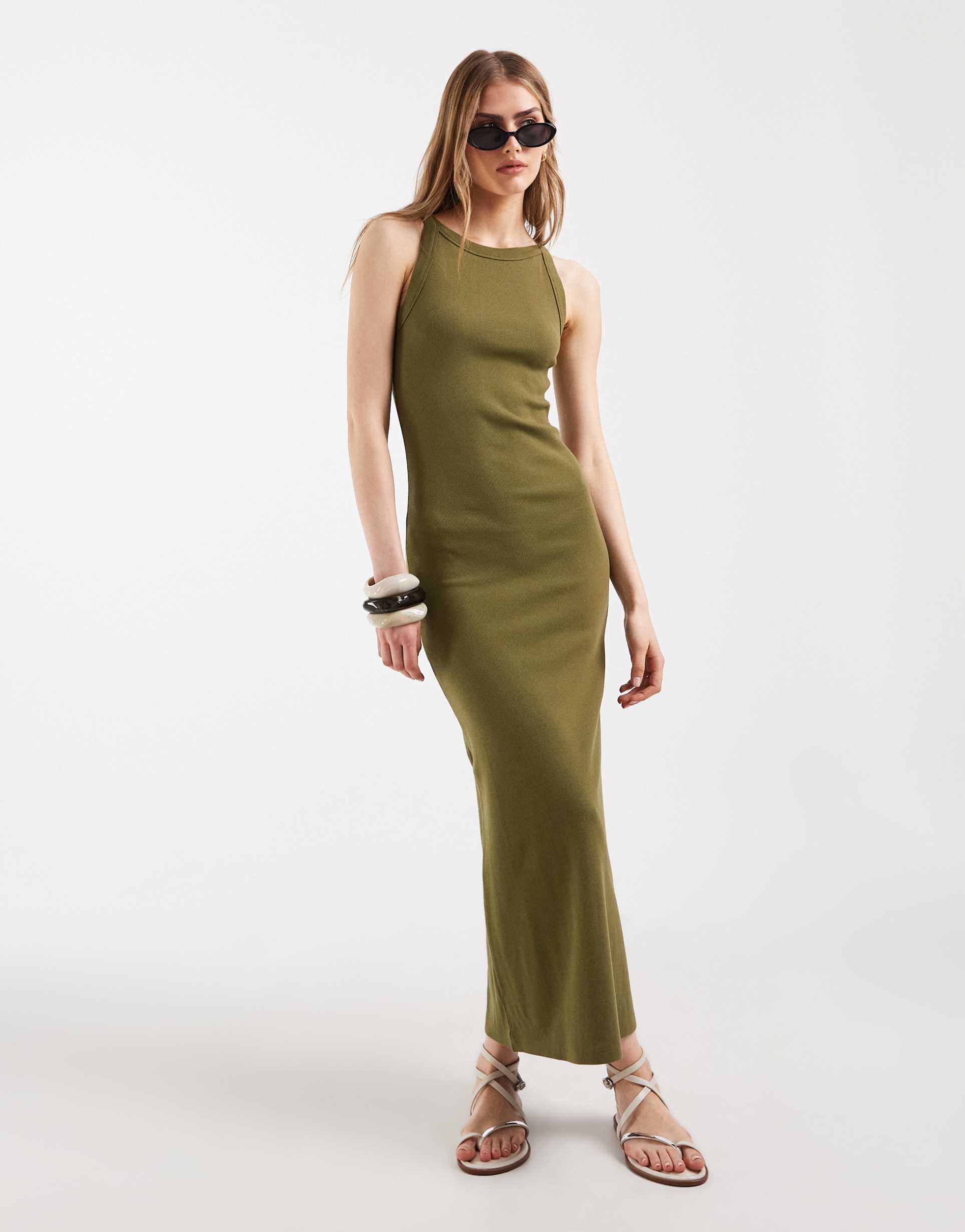 asos design ribbed midi tank dress in citrus green