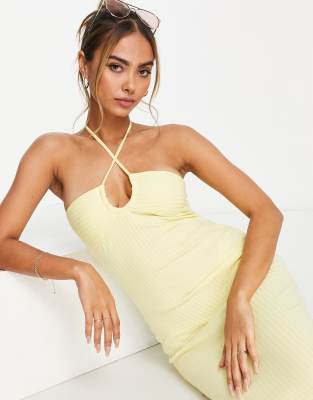 asos yellow halter neck dress