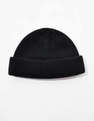 Asos Design Ribbed Mini Fisherman Beanie In Black