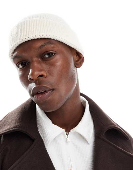 ASOS DESIGN ribbed mini fisherman beanie in cream