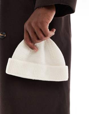 Asos Design Ribbed Mini Fisherman Beanie In White