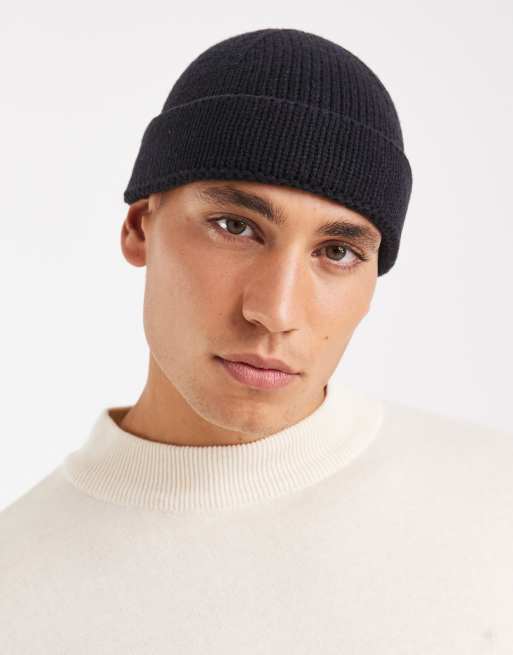 ASOS DESIGN ribbed mini fisherman beanie in navy