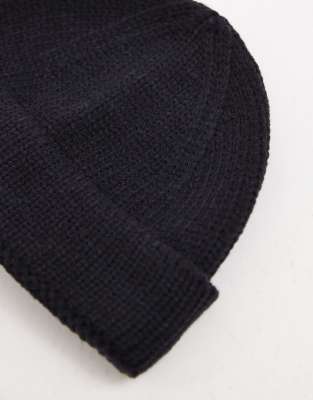 Asos Design Ribbed Mini Fisherman Beanie In Black
