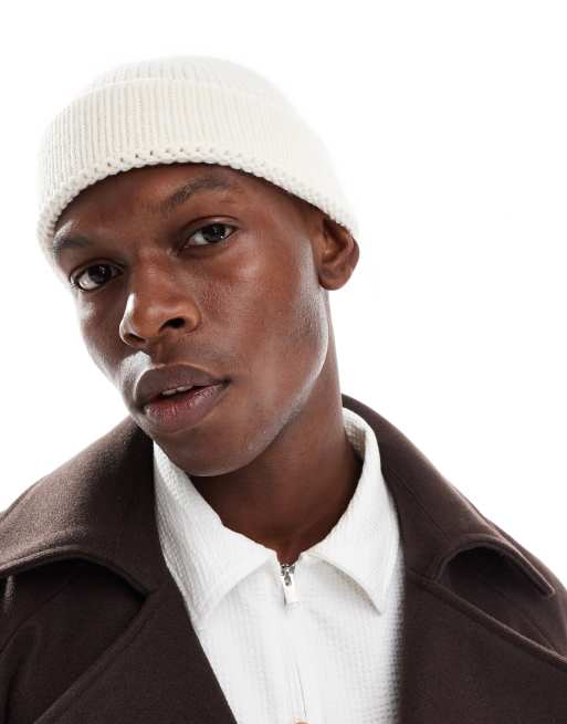 ASOS DESIGN ribbed mini fisherman beanie in neutral