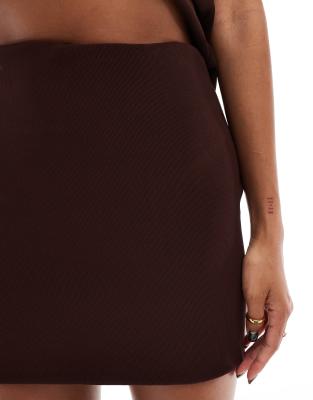 ASOS DESIGN ribbed mini skirt in chocolate - part of a set