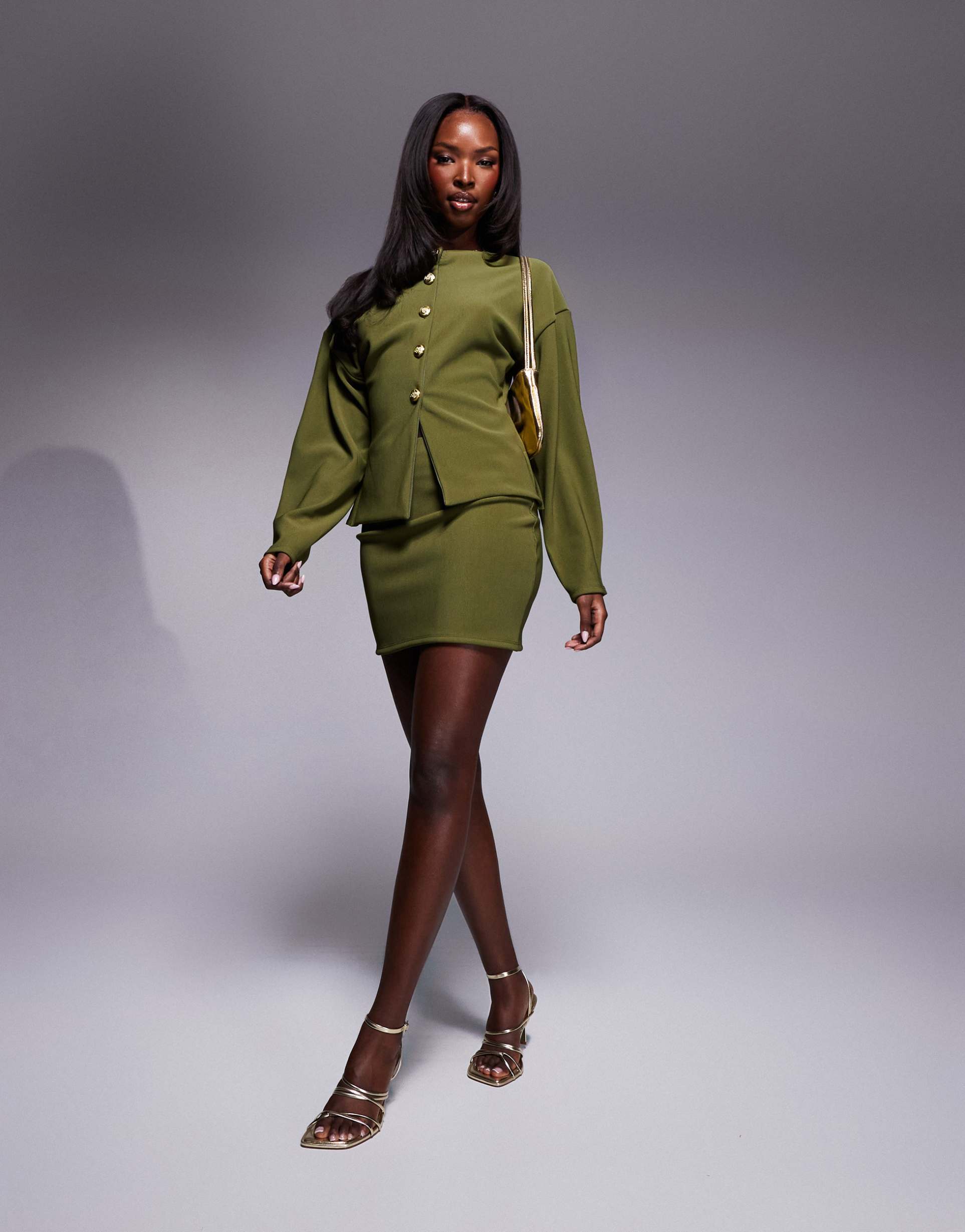 asos design ribbed mini skirt in olive - part of a set