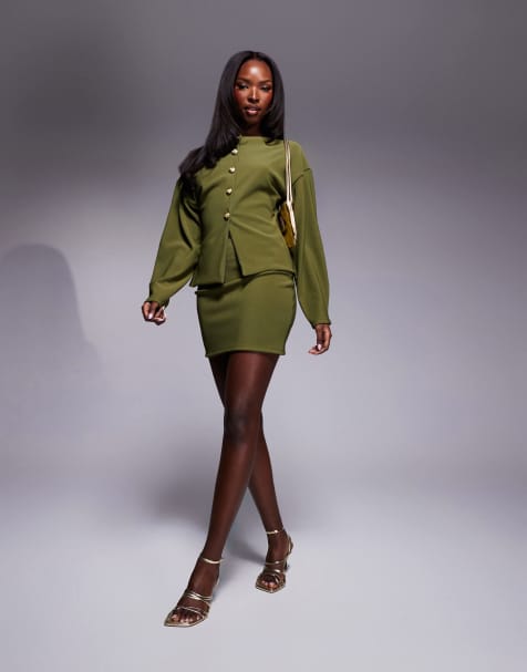 ASOS DESIGN ribbed mini skirt in olive - part of a set - view 1