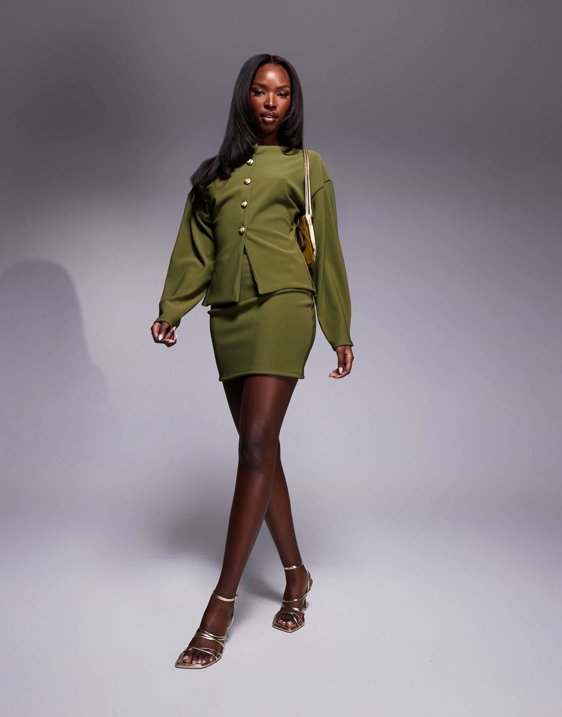 asos design ribbed mini skirt in olive - part of a set