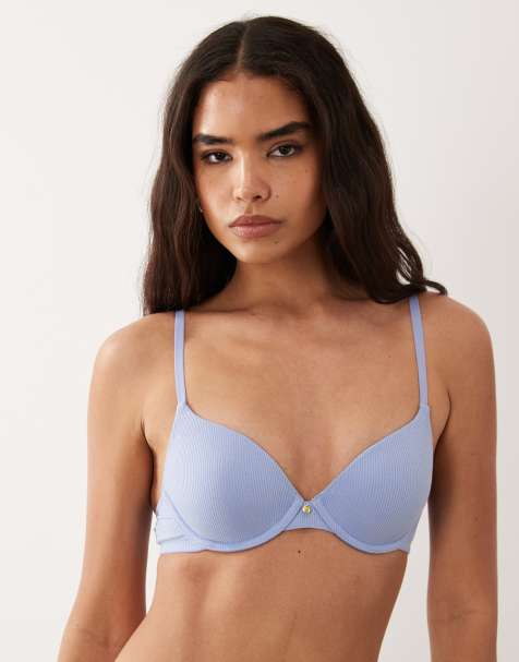 ASOS DESIGN ribbed molded T-shirt bra in blue - view 1