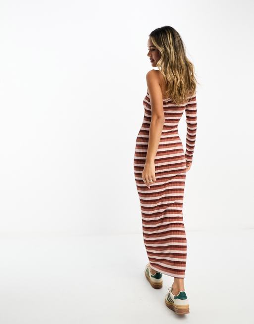 ASOS DESIGN ribbed one shoulder long sleeve striped maxi dress ASOS