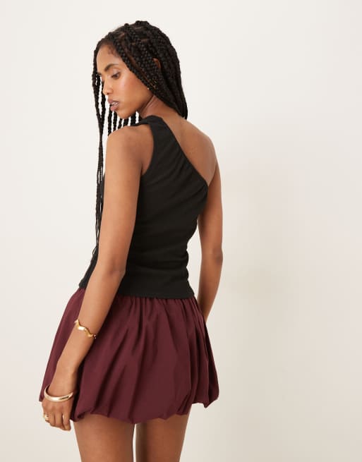 ASOS DESIGN ribbed one shoulder top with gold trim detail in black, 3 of 4