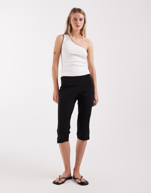 ASOS DESIGN ribbed one shoulder vest with blanket stitch detail in cream, 3 of 4