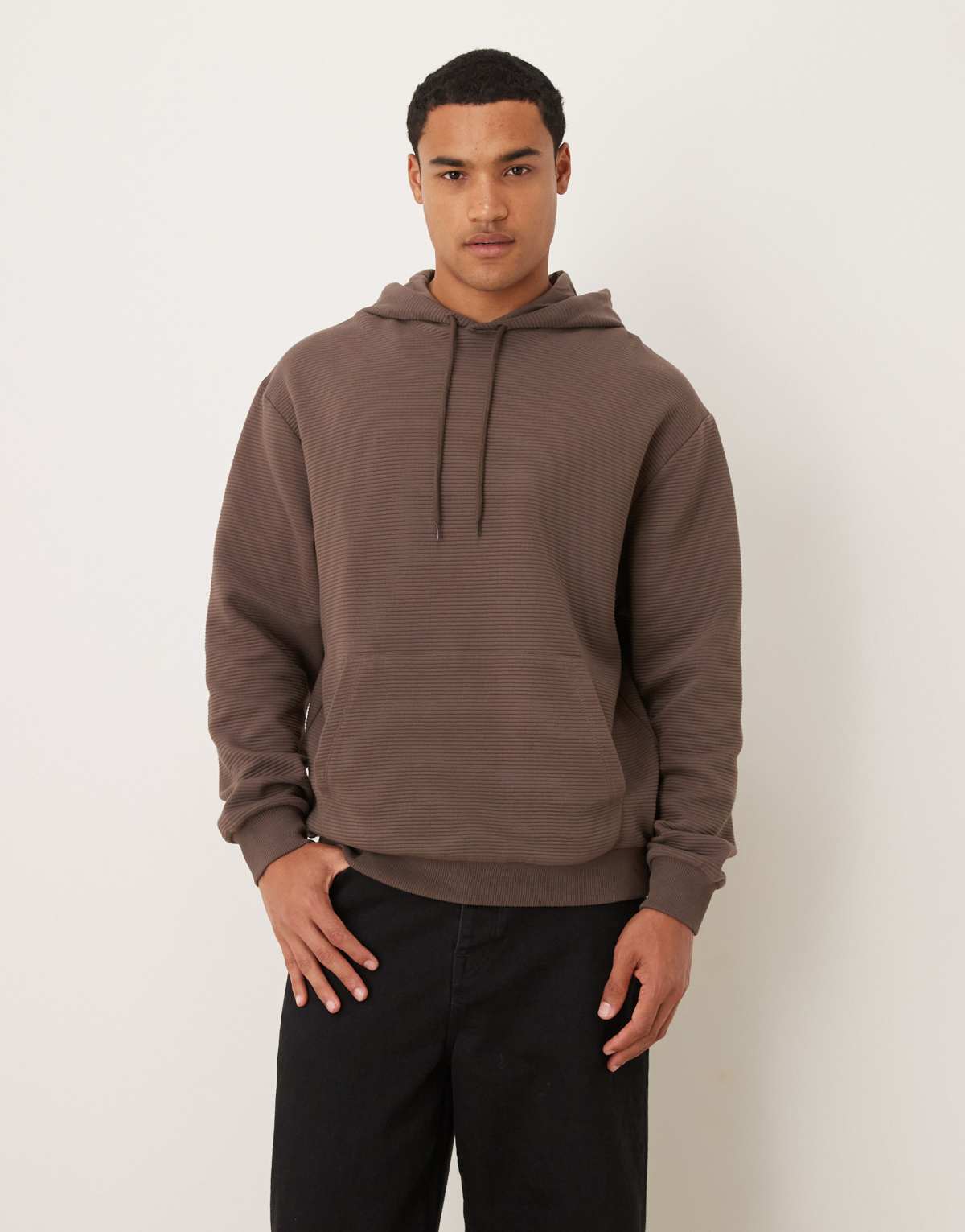 ASOS DESIGN ribbed oversized hoodie in brown