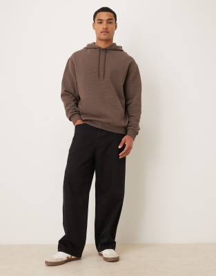Asos Design Ribbed Oversized Hoodie In Brown