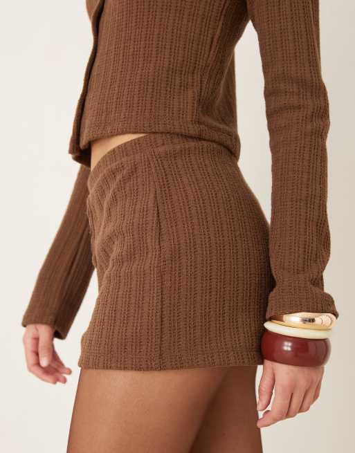ASOS DESIGN ribbed pointelle hotpants in chocolate, 3 of 5
