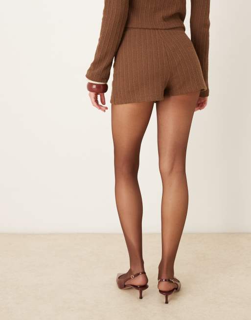 ASOS DESIGN ribbed pointelle hotpants in chocolate, 4 of 5