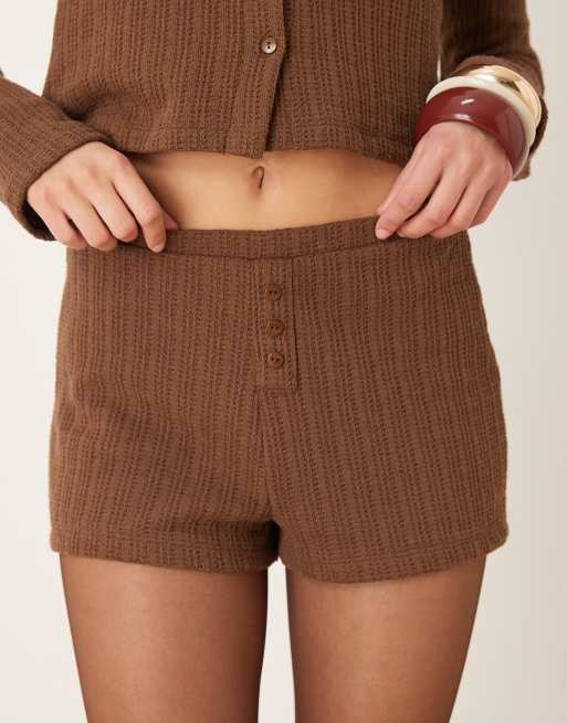 ASOS DESIGN ribbed pointelle hotpants in chocolate, 5 of 5