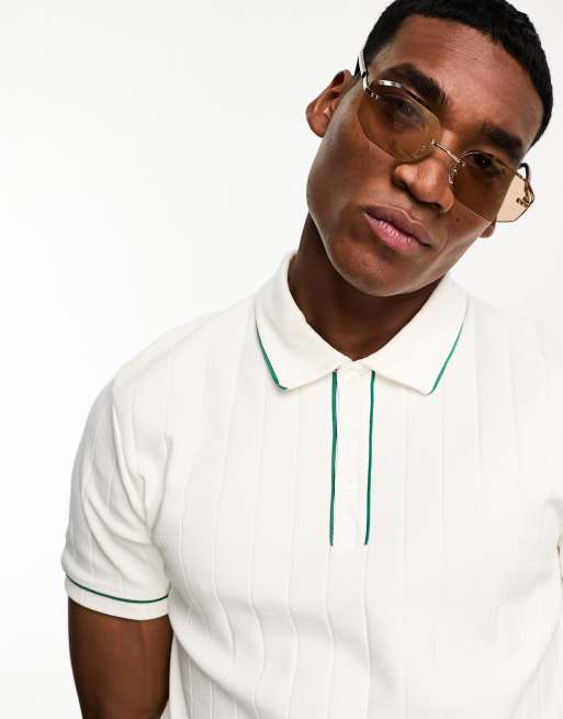 white polo shirt with green trim