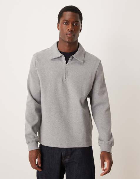 ASOS DESIGN ribbed quarter zip sweatshirt in grey marl  - view 1