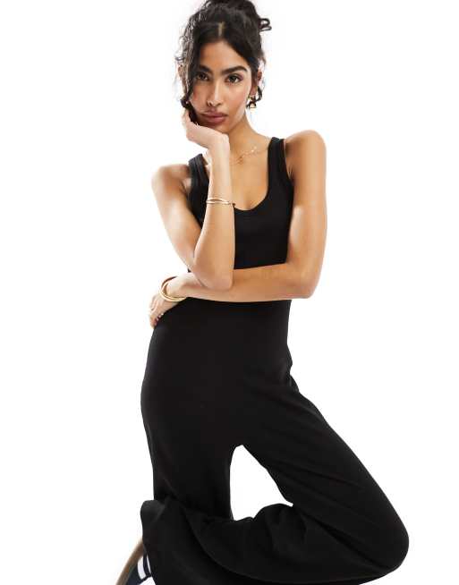 ASOS DESIGN ribbed racer black jumpsuit with wide leg | ASOS