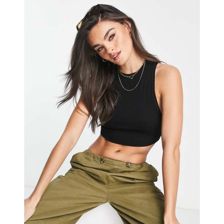 Women's Black Racer Crop Top