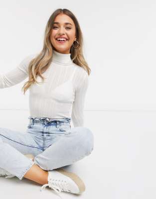 cream ribbed roll neck jumper