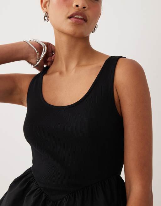 ASOS DESIGN ribbed scoop neck cami top with peplum hem in black, 2 of 4