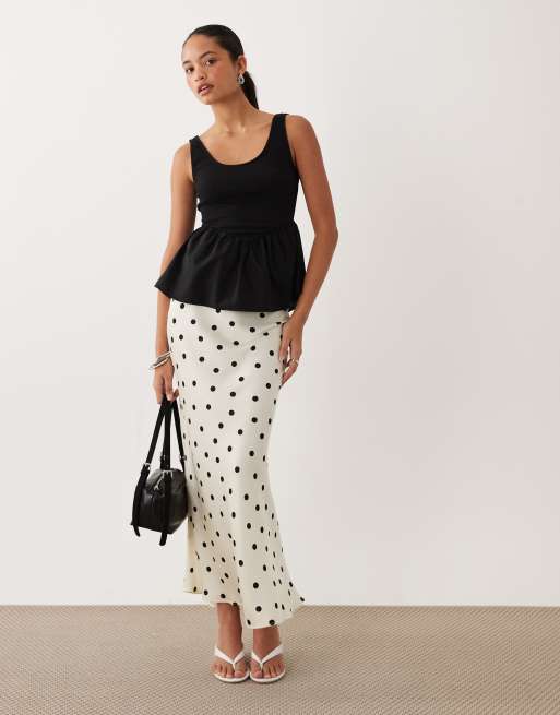 ASOS DESIGN ribbed scoop neck cami top with peplum hem in black, 3 of 4