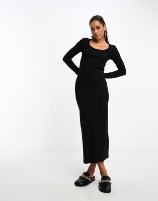 Long sleeve scoop 2025 neck ribbed maxi dress