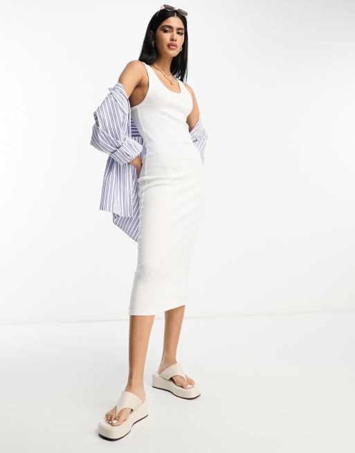 ASOS DESIGN ribbed scoop neck singlet midi dress in white