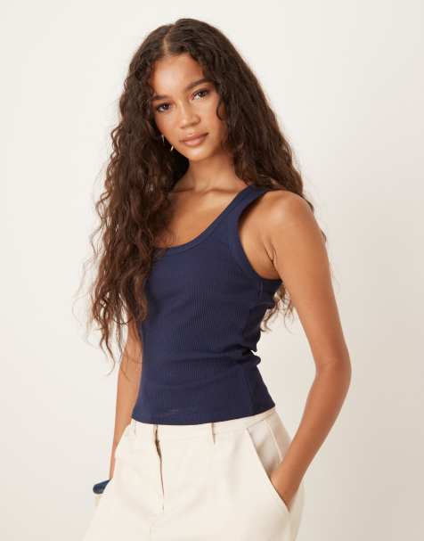 ASOS DESIGN ribbed scoop neck tank top in navy - view 1