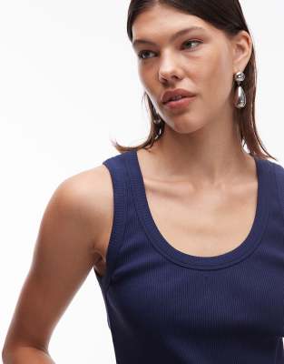 Asos Design Ribbed Scoop Neck Tank Top In Blue