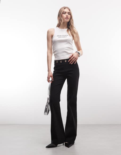 ASOS DESIGN ribbed scoop neck tank top with embroidered selectively sociable slogan in white, 3 of 4