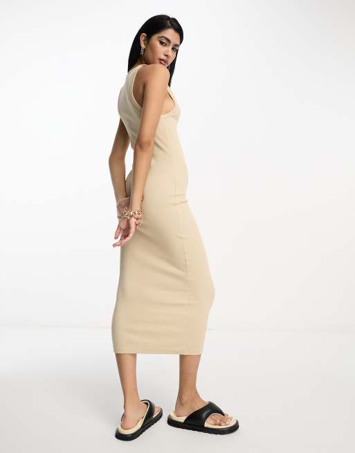 Stone Ribbed Jersey Midi Dress