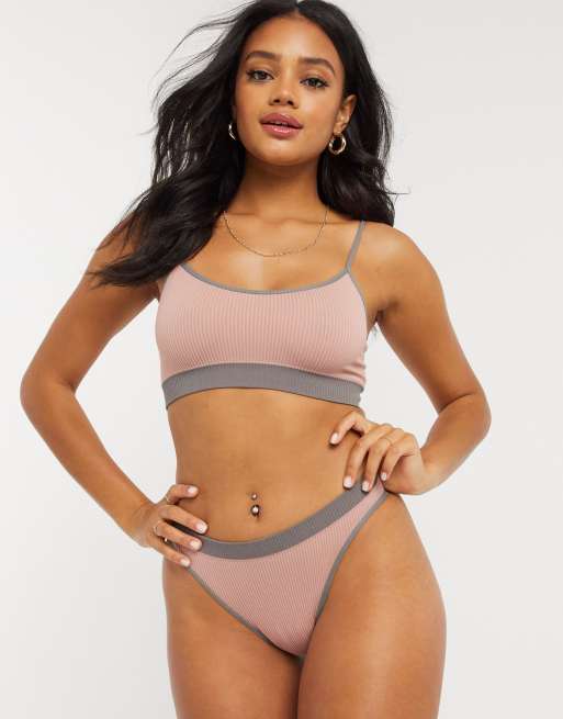 ASOS DESIGN briefs in grey rib with brazilian shaping