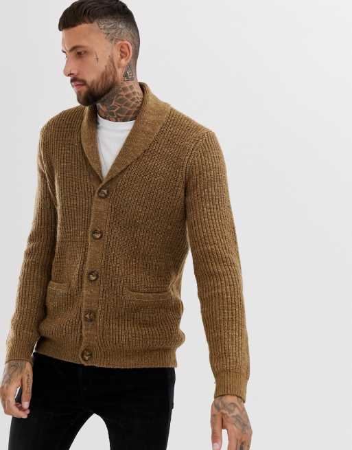 ASOS DESIGN ribbed shawl cardigan in tan | ASOS