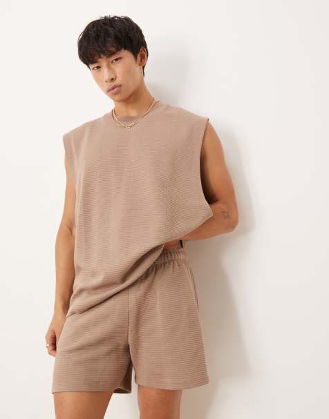 ASOS DESIGN ribbed shorts in stone - view 1