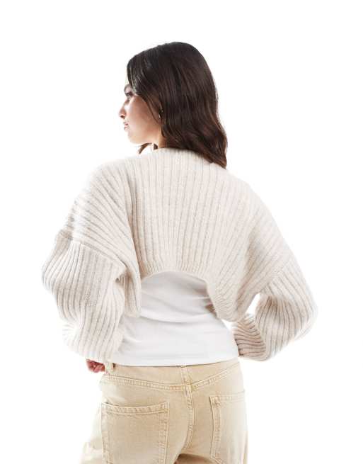 ASOS DESIGN ribbed shrug in ecru