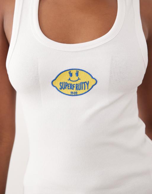 ASOS DESIGN Ribbed singlet with lemon sticker embroidery in white, 3 of 4