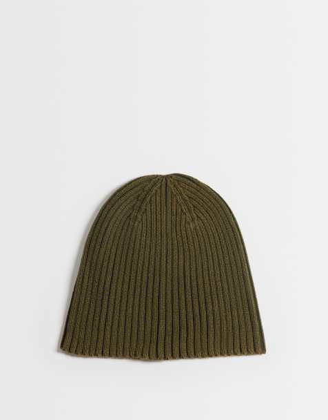 ASOS DESIGN ribbed skull beanie in khaki - view 1