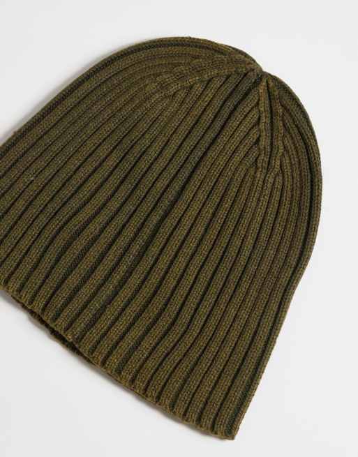 ASOS DESIGN ribbed skull beanie in khaki, 2 of 3